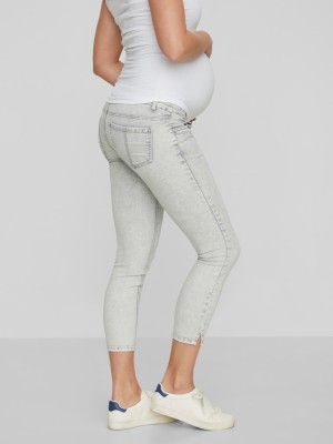 Blugi Dama Mama Licious Mldetroit 7/8 Stone Wash Slim Light Grey Denim