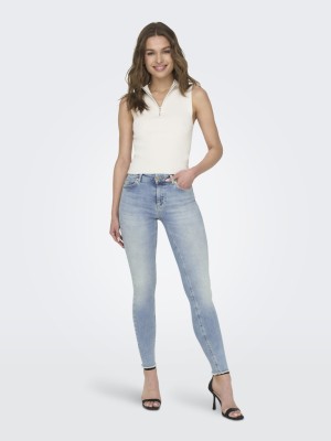 Blugi Dama Only Onlblush Mid Sk Ank Raw Rea306 Light Blue Denim