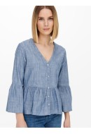 Women Blouse Jacqueline De Young Jdydicte 7/8 Chambray Medium Blue Denim