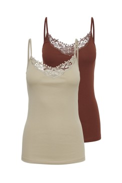 Maieu Dama Only Onlkira Lace Singlet 2 Pack Henna /Humus