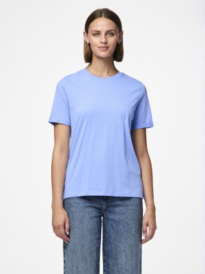 Women T-shirt Pieces Pcria Fold Up Solid Vista Blue