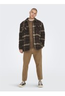 Men Jacket Only&Sons Onscreed Loose Check Wool Seal Brown/Chinchilla