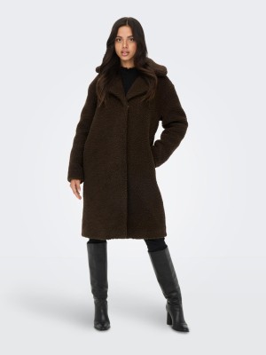 Women Coat Jacqueline De Young Jdylegacy Long Sherpa Chocolate Brown