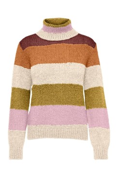 Pulover Dama Jaqueline De Young Jdydinea Stripe Rollneck Dried Tobacco/W Mauve