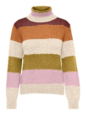 Pulover Dama Jaqueline De Young Jdydinea Stripe Rollneck Dried Tobacco/W Mauve