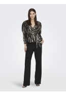 Women Blouse La Strada Unica Lsuevelia 6/8 Sequins Black/Gold Leaf