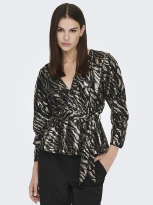 Bluza Dama La Strada Unica Lsuevelia 6/8 Sequins Black/Gold Leaf