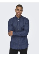 Men Shirt Only&Sons Onsday Reg Btn Down Chambray Dark Blue Denim