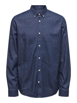 Camasa Barbati Only&Sons Onsday Reg Btn Down Chambray Dark Blue Denim