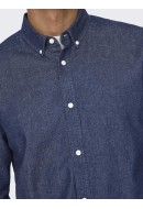 Men Shirt Only&Sons Onsday Reg Btn Down Chambray Dark Blue Denim