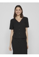 Women T-shirt Vila Viribini Button Black Beauty