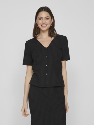 Women T-shirt Vila Viribini Button Black Beauty