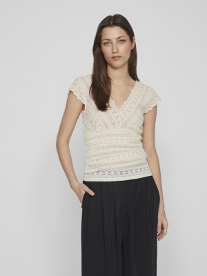 Bluza Dama Vila Vichikka V-Neck Cap Aleeve Birch
