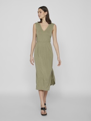 Rochie Vila Vimodala V-Neck S/L Midi Oil Green
