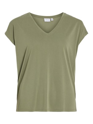 Women T-shirt Vila Vimodala V-Neck Oil Green