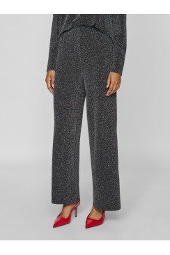 Pantaloni Dama Vila Vieleina Hw Wide Black Beauty/Silver Lurex