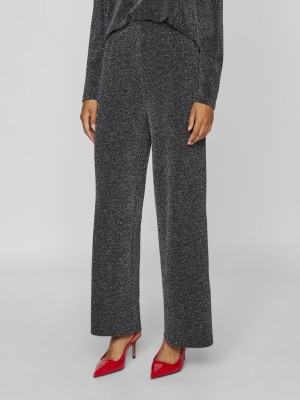 Pantaloni Dama Vila Vieleina Hw Wide Black Beauty/Silver Lurex
