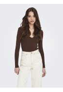 Women Sweater Only Onlsally Rib V-Neck Hot Fudge