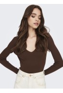 Women Sweater Only Onlsally Rib V-Neck Hot Fudge