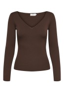 Women Sweater Only Onlsally Rib V-Neck Hot Fudge