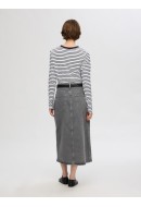 Women Blouse Selected Slfesential Striped O-Neck Black /Bright White