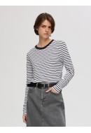 Women Blouse Selected Slfesential Striped O-Neck Black /Bright White