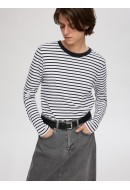 Women Blouse Selected Slfesential Striped O-Neck Black /Bright White