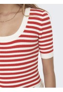 Pulover Dama Jdyaya O-Neck Cloud Dancer /Red Stripe