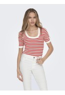 Pulover Dama Jdyaya O-Neck Cloud Dancer /Red Stripe