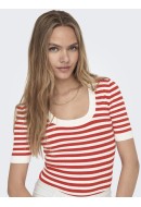 Pulover Dama Jdyaya O-Neck Cloud Dancer /Red Stripe