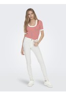 Pulover Dama Jdyaya O-Neck Cloud Dancer /Red Stripe