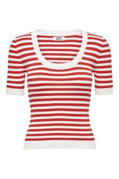 Pulover Dama Jdyaya O-Neck Cloud Dancer /Red Stripe