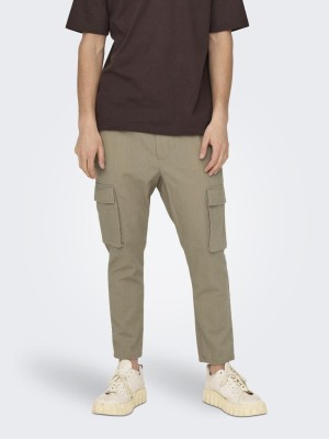 Pantaloni Barbati Only&Sons Onslinus Crop 0019 Cot Lin Cargo Chinchilla