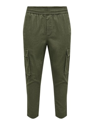 Pantaloni Barbati Only&Sons Onslinus Crop 0019 Cot Lin Cargo Olive Night