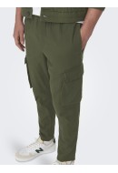 Pantaloni Barbati Only&Sons Onslinus Crop 0019 Cot Lin Cargo Olive Night