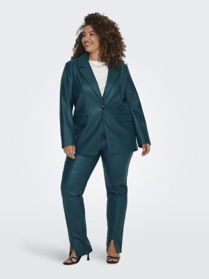 Women Blazer Onlycarmakoma Carpapaya Faux Leather Dark Sea