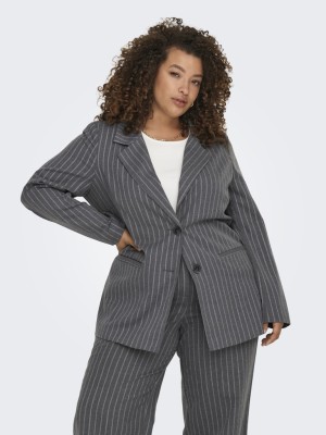Women Blazer Only Carmakoma Carnewdita Check Dark Grey Melange Stripes Cloud Dancer