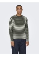 Men Sweater Only&Sons Onskalby Reg 12 Stripe Castor Gray