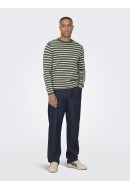 Men Sweater Only&Sons Onskalby Reg 12 Stripe Castor Gray