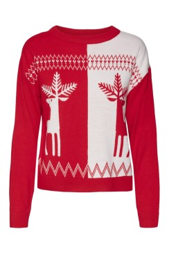 Pulover Dama Vero Moda Vmmixedmas O-Neck Chinese Red /Snow White