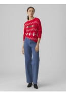 Pulover Dama Vero Moda Vmmixedmas O-Neck Chinese Red/Snow White /Jelly Bean