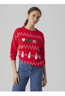 Pulover Dama Vero Moda Vmmixedmas O-Neck Chinese Red/Snow White /Jelly Bean