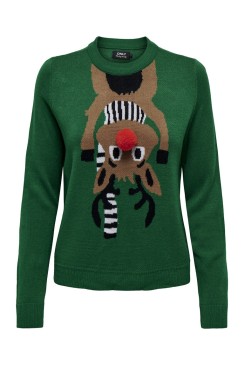 Pulover Dama Onlxmas Deer O-Neck Green Jacket