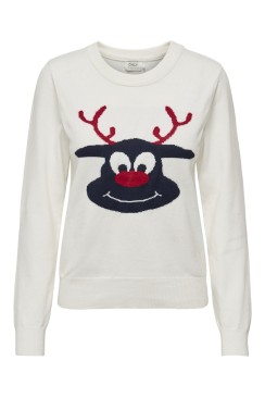 Women Sweater Only Onlxmas Reindeer O-Neck Cloud Dancer/Night Sky