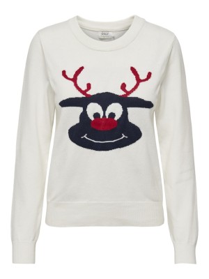 Pulover Dama Only Onlxmas Reindeer O-Neck Cloud Dancer/Night Sky