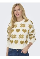 Pulover Dama Only Onlxmas Love Loose O-Neck Cloud Dancer/Frosted Almond