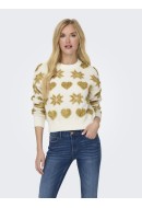 Pulover Dama Only Onlxmas Love Loose O-Neck Cloud Dancer/Frosted Almond