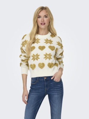 Pulover Dama Only Onlxmas Love Loose O-Neck Cloud Dancer/Frosted Almond