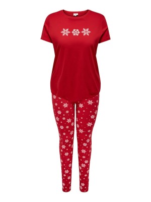 Set Pijama Dama Only Carmakoma Carcooler Tee/Legging Racing Red Aop Snow Flake