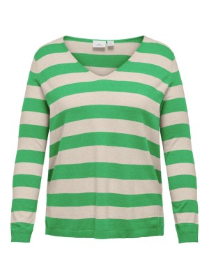 Pulover Dama Only Carmakoma Carmelinna V-Neck Island Green/Whitecap Gray